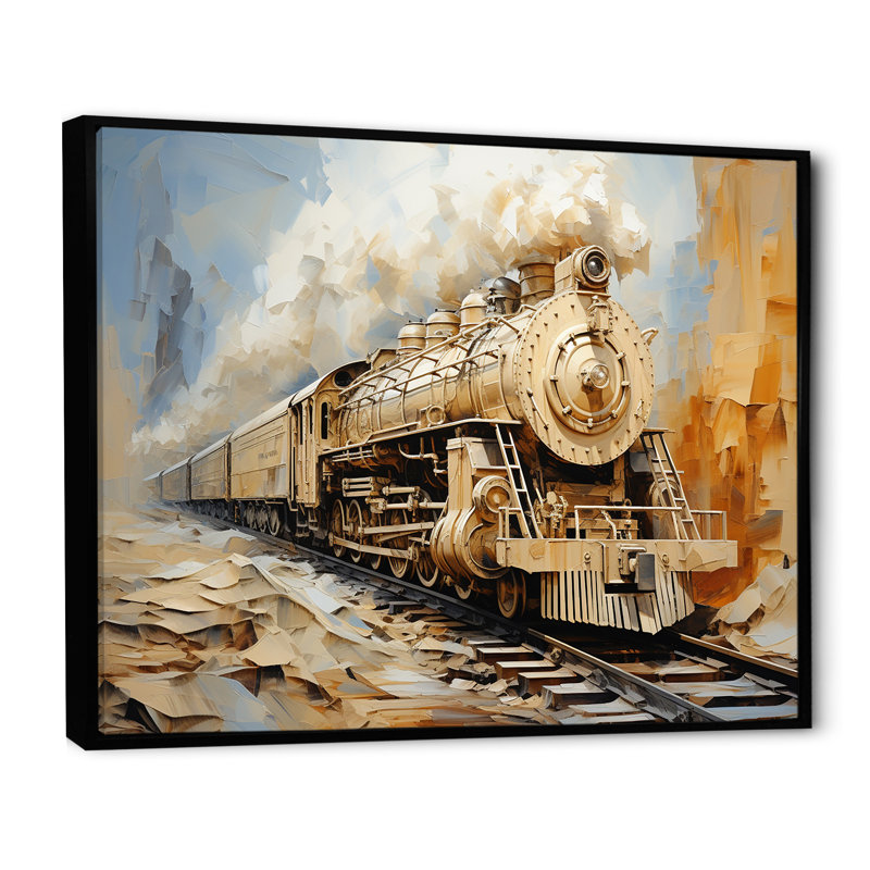 Rêve de train rétro blanc sur toile, Cadre flottant noir, H 24 po x l 32 po x P 1 po