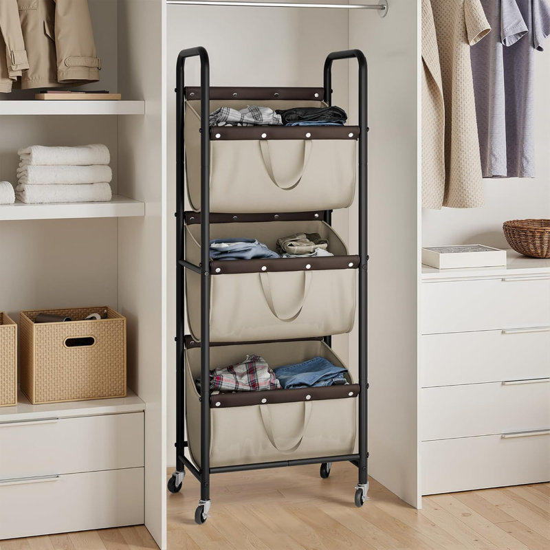 3 Tier Laundry Sorter, Laundry Basket With Wheels, Laundry Room Organization And Storage, 3 Section Rolling Laundry Cart For Dorm, Bathroom, Bedroom, Closet