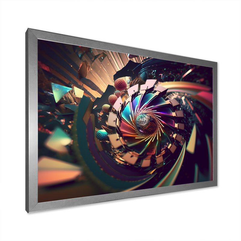 «Spiral Illusion Of Time Futuristic Abstract I», reproduction sur toile, H 16 po x l 32 po x P 1 po, Cadre simple argenté