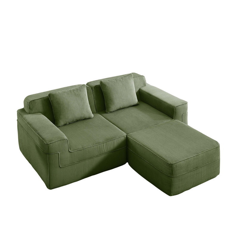 Canapé modulaire modulaire en L à 2 places avec assise profonde, coussins décoratifs et repose-pieds mobile, idéal pour la détente en famille