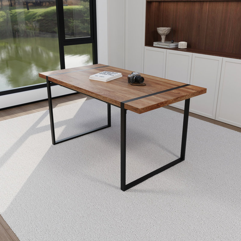 Table de salle à manger rectangulaire 59 "- Surface et pieds en métal, pour 4 à 6 convives, structure Mid-Century à usage domestique, personnes,