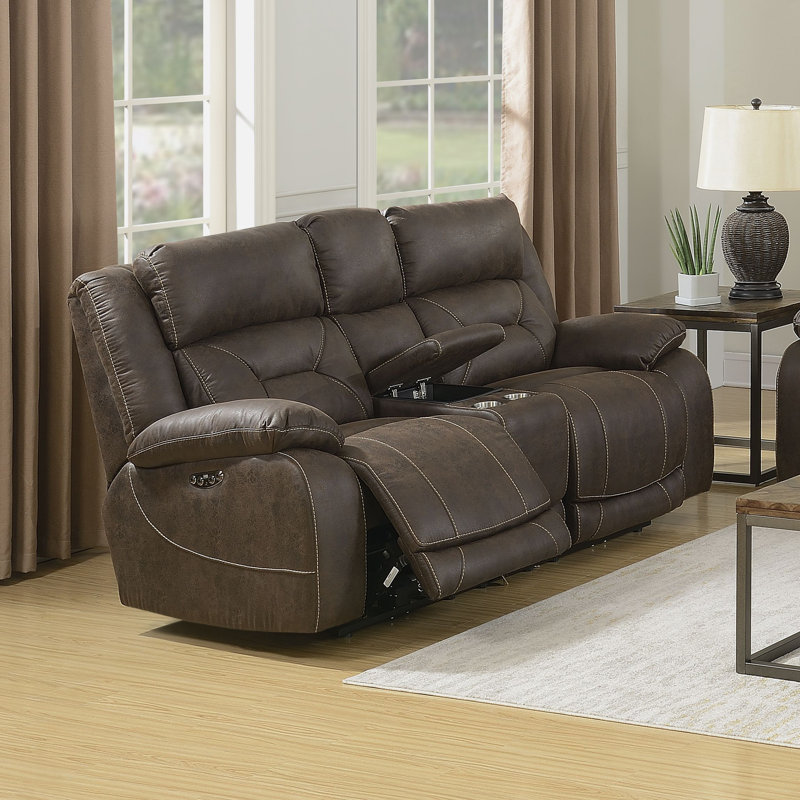 Aprill Upholstered 77'' Reclining Loveseat, Saddle Brown Faux Leather