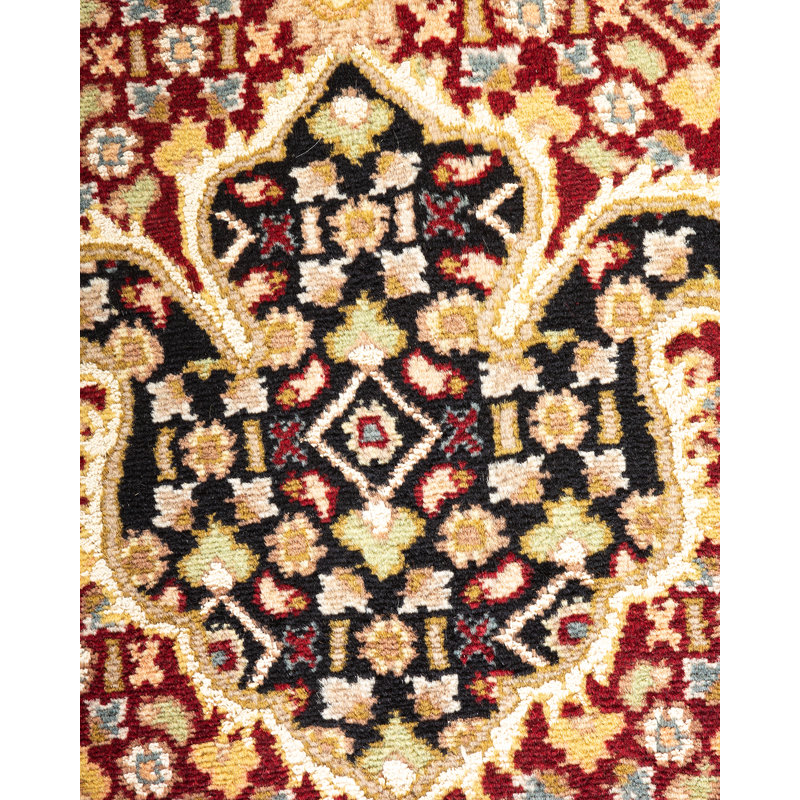 Tapis traditionnel rouge en laine noué à la main 8 pi 0 po x 11 pi 1 po