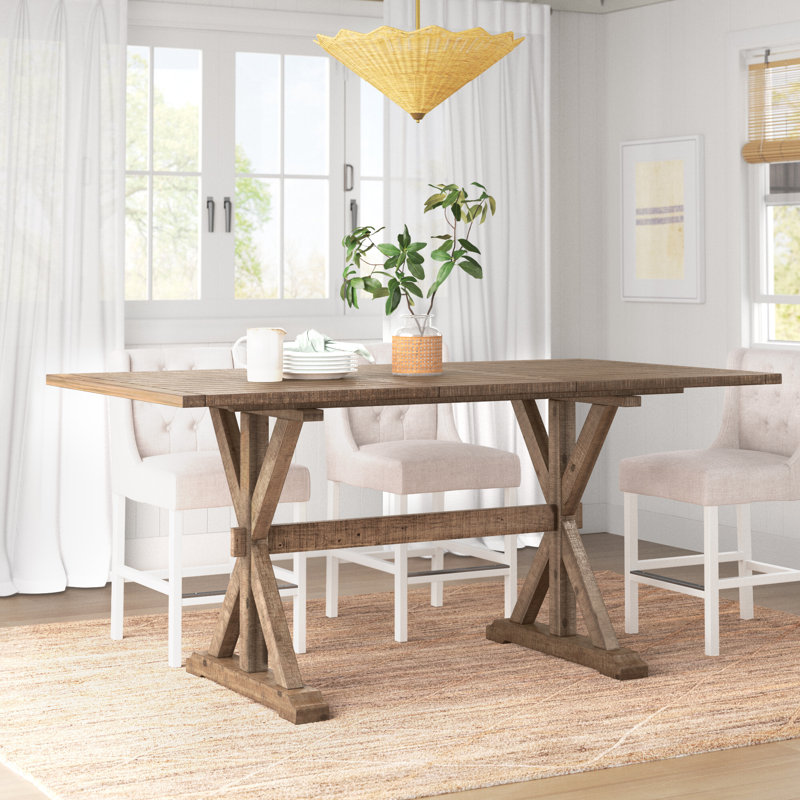 Table de salle à manger extensible à hauteur de comptoir en bois massif Averie