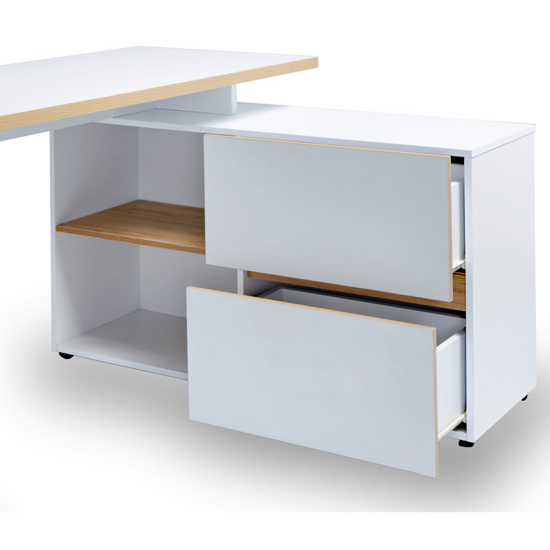 Bureau d'écriture en L avec armoire de rangement 55,12 "Club , Blanc / Chêne