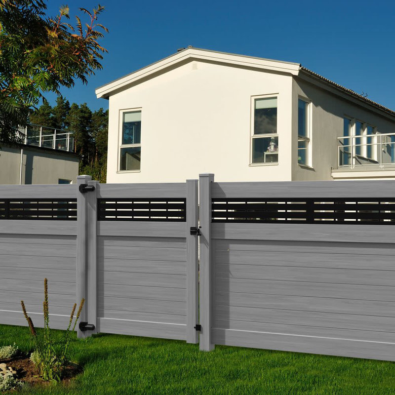 Horizontal Fence 5 in. x 5 in. x 108 in. Gray Vinyl End Post
