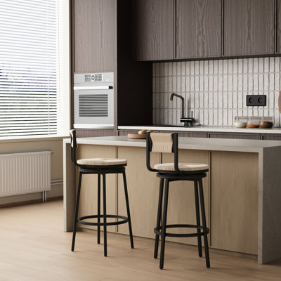 2pcs Creamy White Counter Stools, Metal Frame With Scratch Protectors, Hand Woven Paper Rope Seat, For Home Office Bar Of 2, & Ergonomic , Bathroom in 