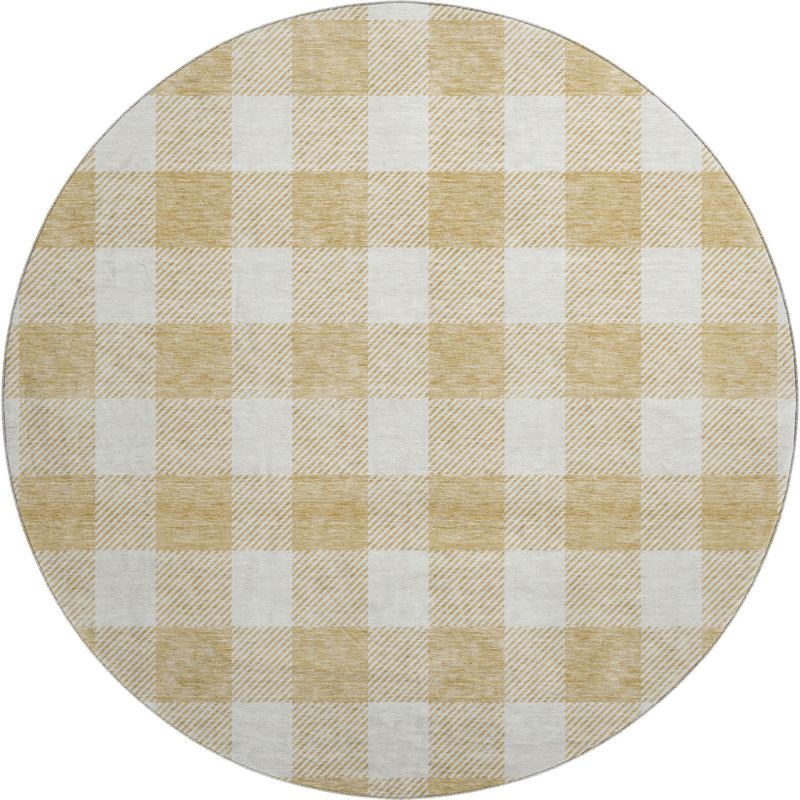 Premium Machine Washable Prisco Gold Rug, Round 8'