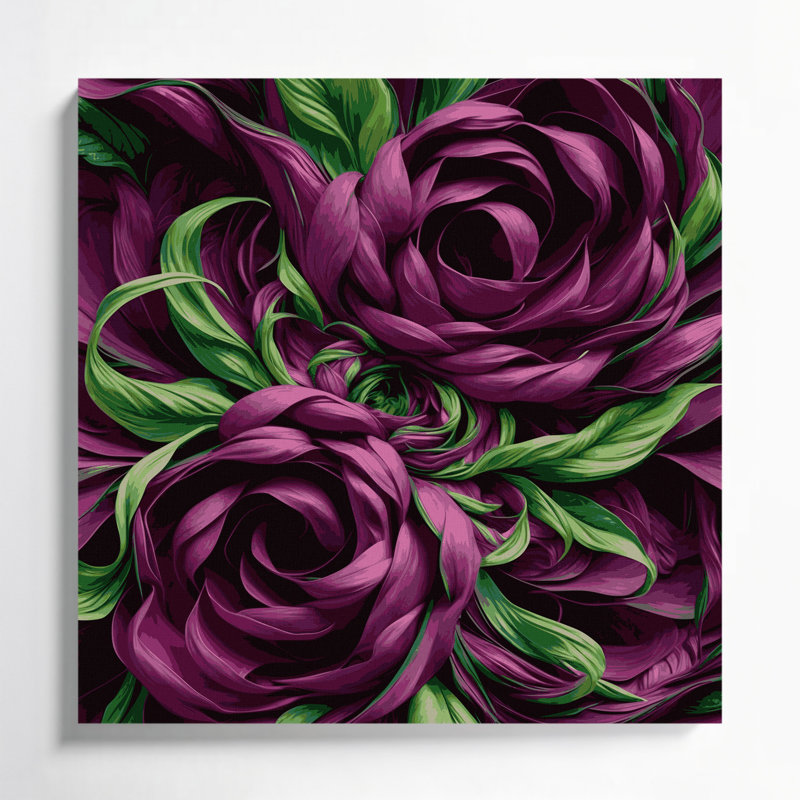 "Abstract Florals 86", art mural sur toile rouge, H 12 po x l 12 po