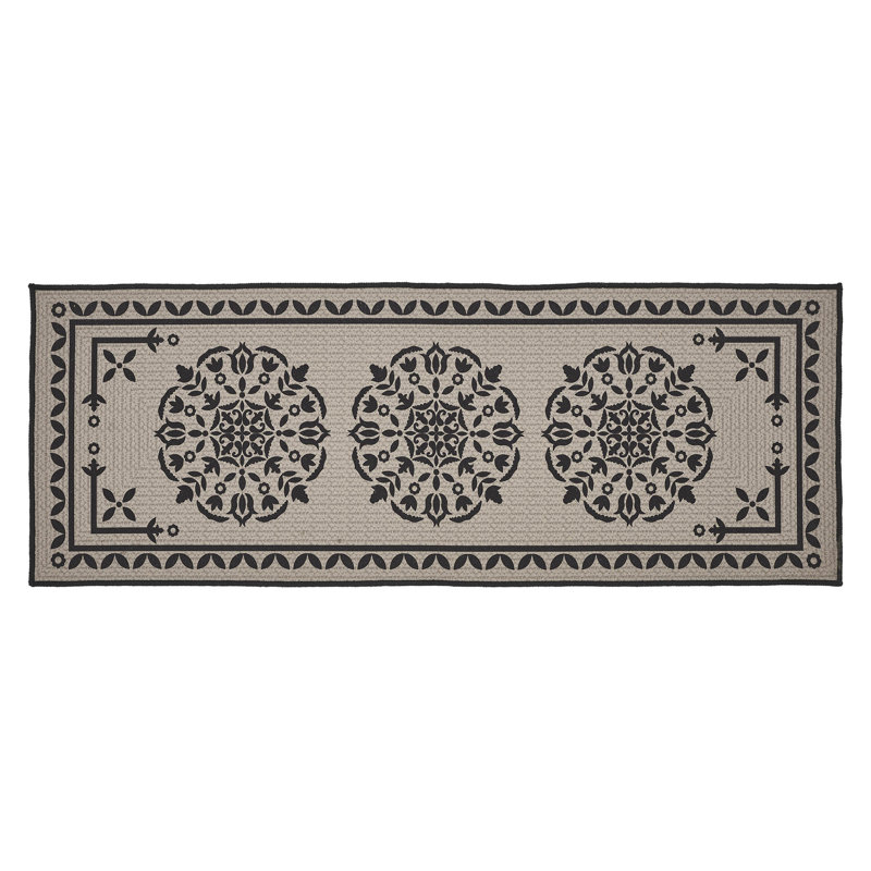 Custom House Tan Jacquard Polyester Bathmat, Black, 17"W x 48"L