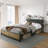 Queen Size Bed Frame With RGB LED Lights,USB Port And Power Outlet,Upholstered Headboard Soft Backrest And Bedside Shelf,No Box Spring Needed , Rustic Brown