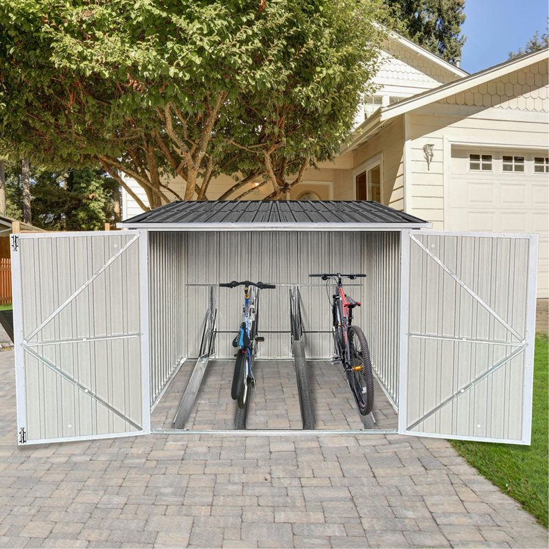 Remise extérieure en acier pour vélos, pouvant accueillir 4 vélos, gris