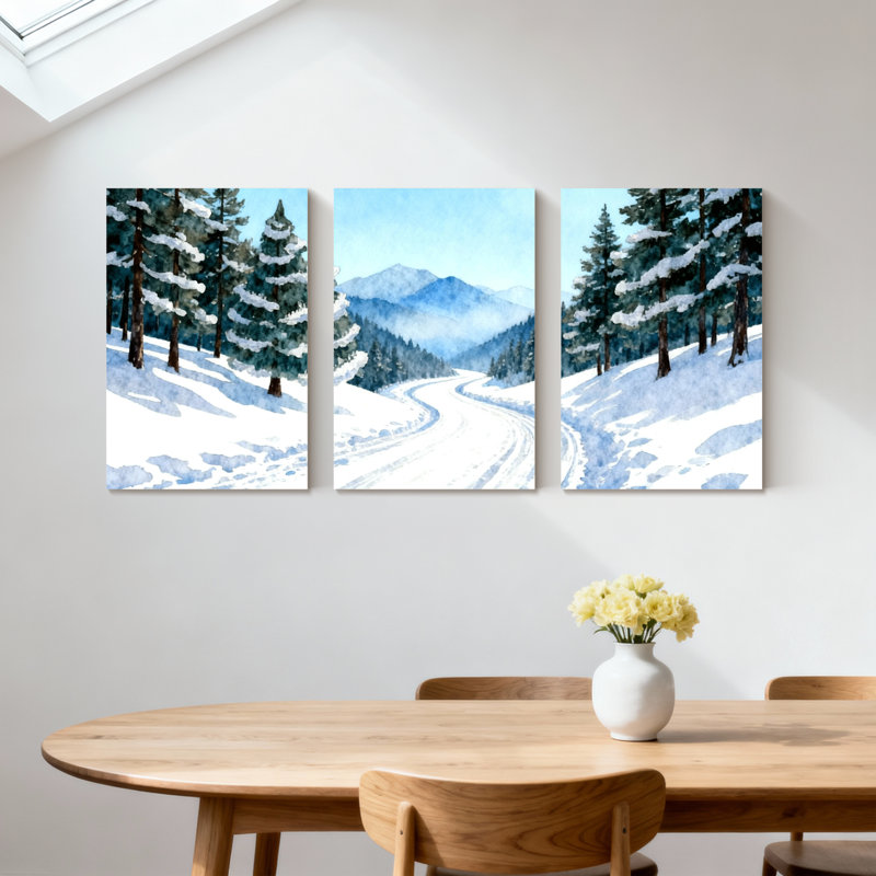Ensemble de 3 reproductions d'art sur toile Winter Forest, H 24 po x l 48 po
