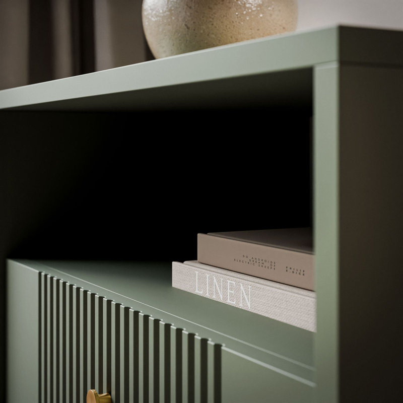 54 cm W Bedside Table, smoke green + gold legs