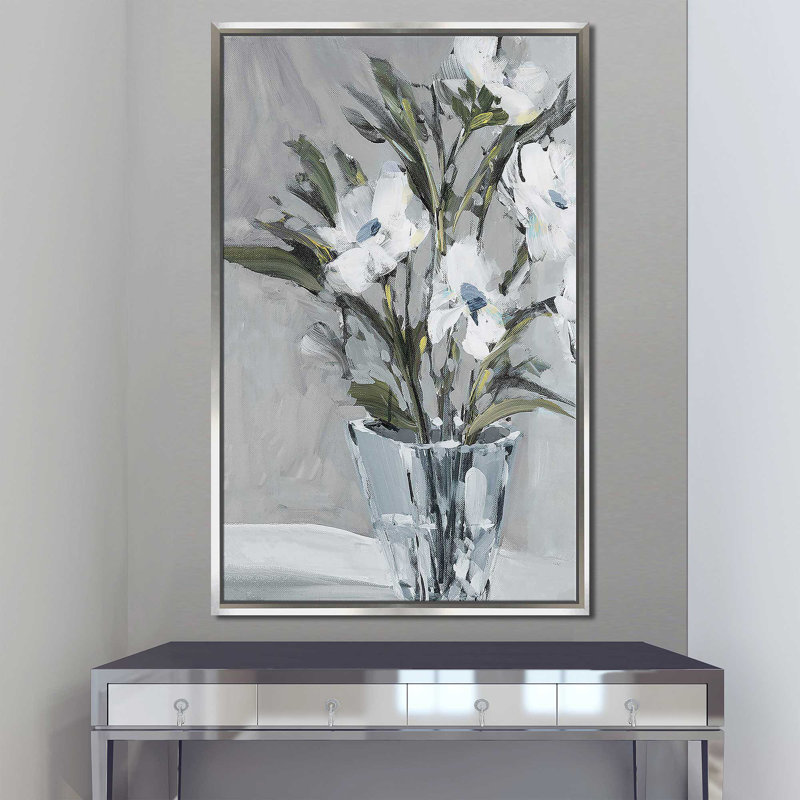 «Evening Flowers» par Jane Slivka - Peinture, Cadre flottant argent, H 51,5 po x l 31,5 po x P 2 po
