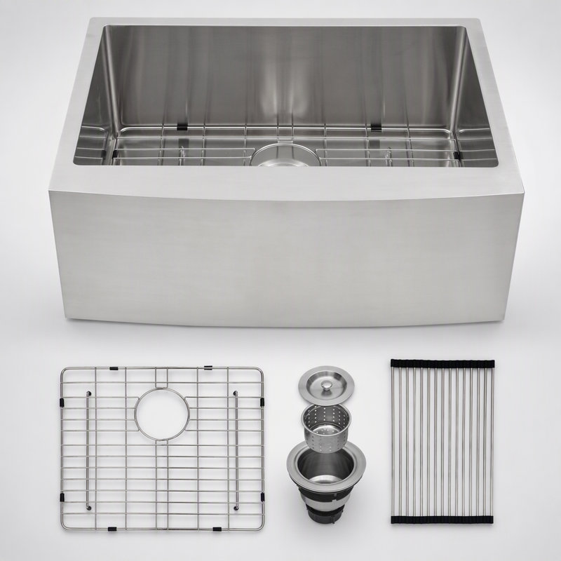 Durable Stainless Steel Apron Front Farmhouse Sink with Deep Single Bowl and Soundproof Padding for Kitchen