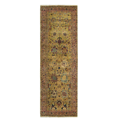 Hand-Knotted High-Quality Gold and Red Runner