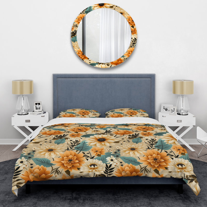 Ensemble de housse de couette Mod Floral Nostalgia IV, Housse de couette pour grand lit et 2 taies décor