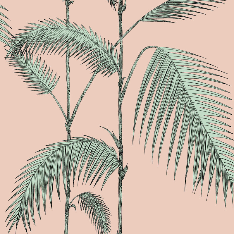 Icons Palm Leaves Floral Wallpaper Roll, Plaster Pink/Mint