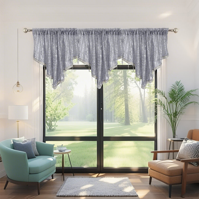 Beaded Sequin Curtain Valances For Windows 3 Pcs, Rod Pocket Triangle Glitter Beaded Kitchen Swag Curtain Boho Tassels Window Valances