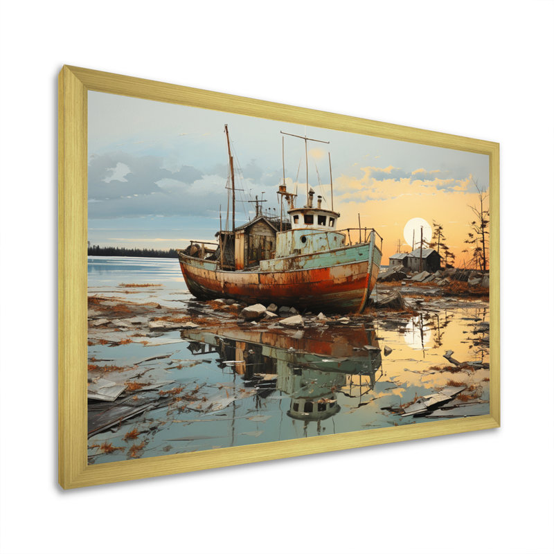 «Port Harbor Tales Papercut», reproduction sur toile, H 34 po x l 44 po x P 1,5 po, Encadrement doré