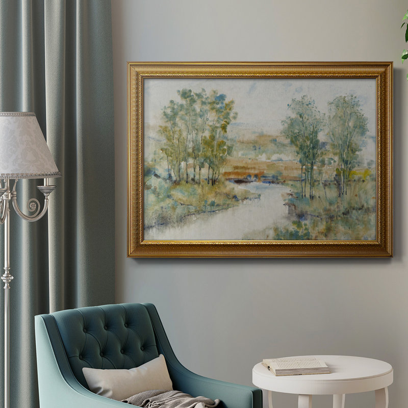 Trees On The Creek II - peinture sur toile encadrée, H 24 po x l 36 po