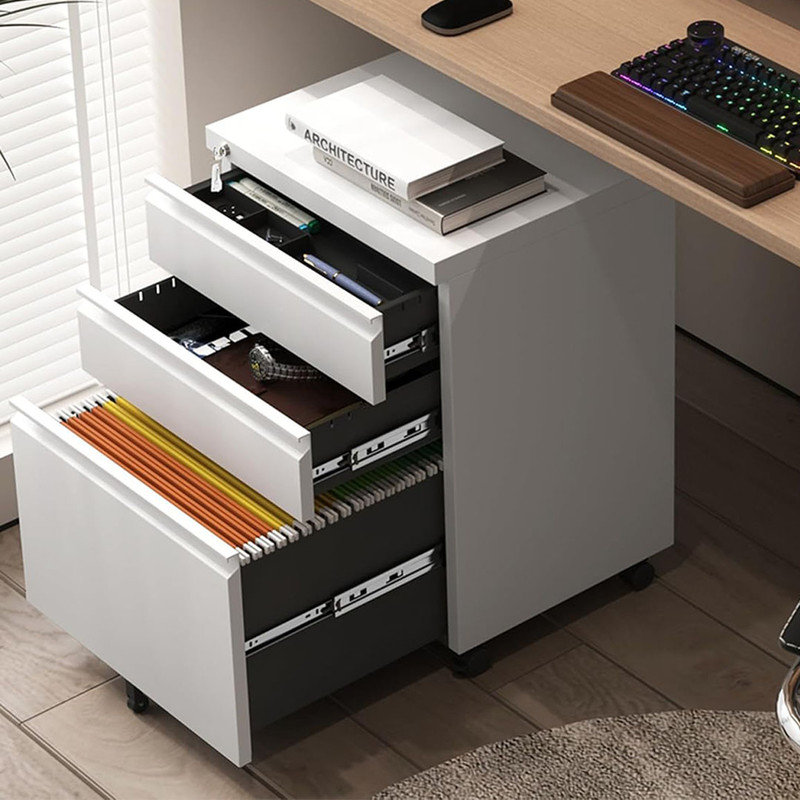 Modern Mobile File Cabinet for Home Office, Lockable 3 Drawer Filing Cabinet with Wheels, Ample Storage Capacity for A4-Size/Letter-Size/Legal-Size, White