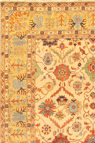Mahal Wool Oriental Area Rug in Yellow, Rectangle 9'11" x 10'