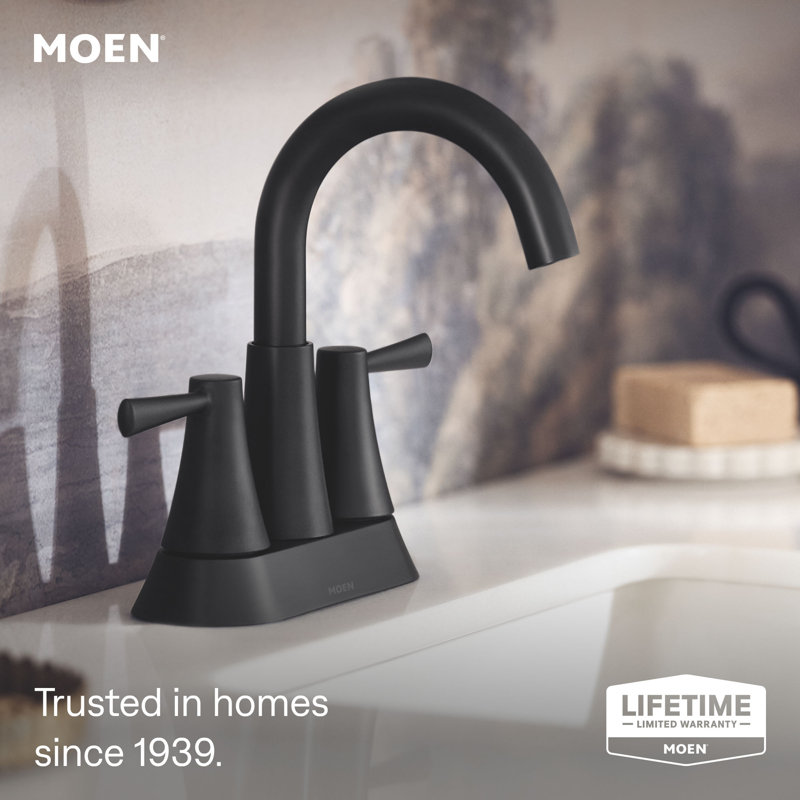 Moen Ronan Two-Handle 4" Centerset Modern Bathroom Faucet with Push-Down Drain, Matte Black