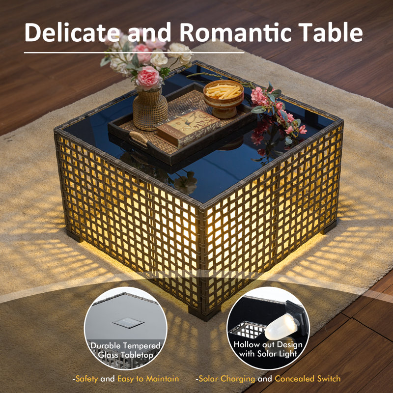 Harbin Wicker/rattan 9- Person Outdoor Seating Group With Ottoman With Fire Pit Table, Black