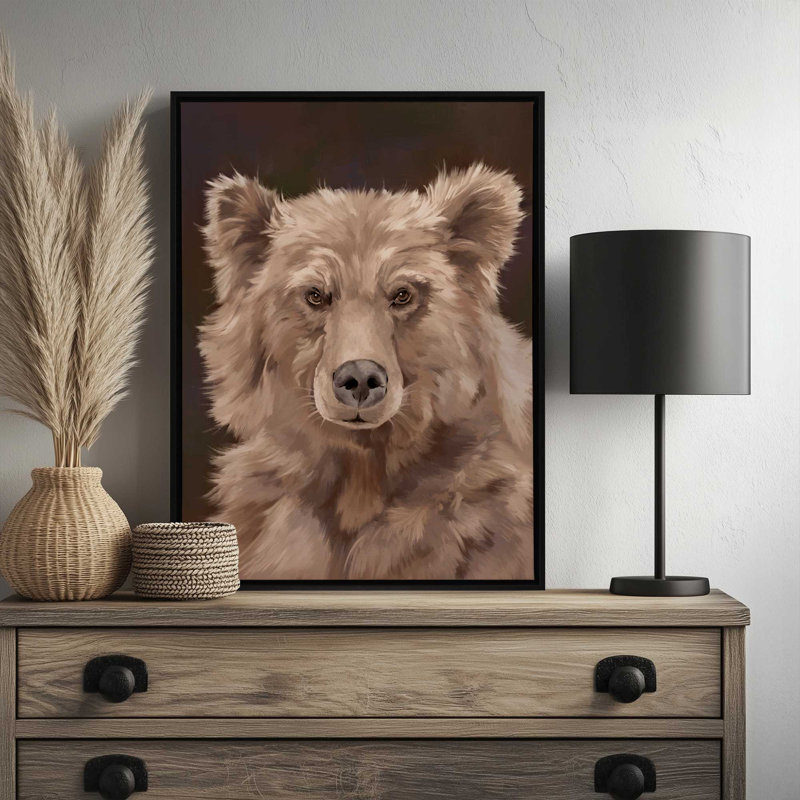 «Bushy Bear» par Cat Thurman Designs, reproduction d'art, L 24 po x H 32 po, Toile avec cadre, Or
