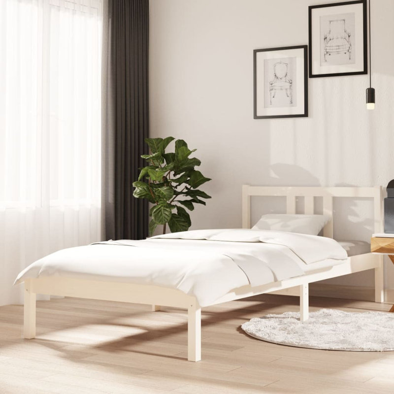Bed Frame Solid Wood, white, 90 x 200cm