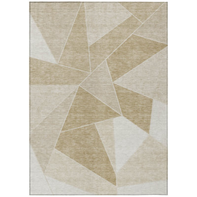 9' X 12' Beige Tan And Ivory Geometric Washable Indoor Outdoor Area Rug