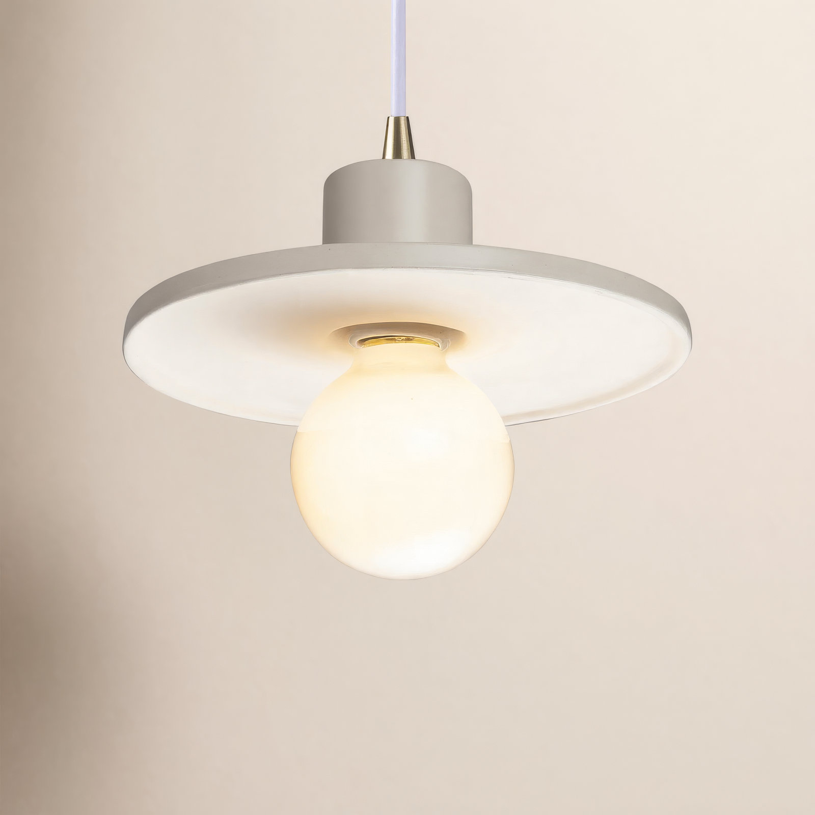 Leni Ceramic Dimmable Pendant, Matte White, Antique Brass