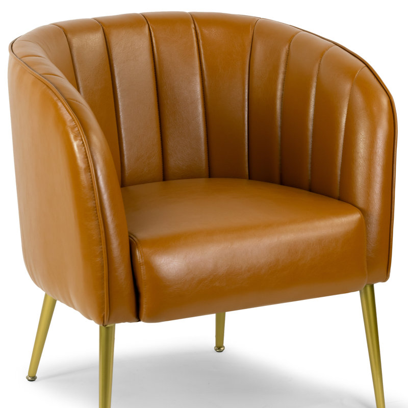 Gjylnaze Faux Leather Barrel Chair, Cappuccino Faux Leather