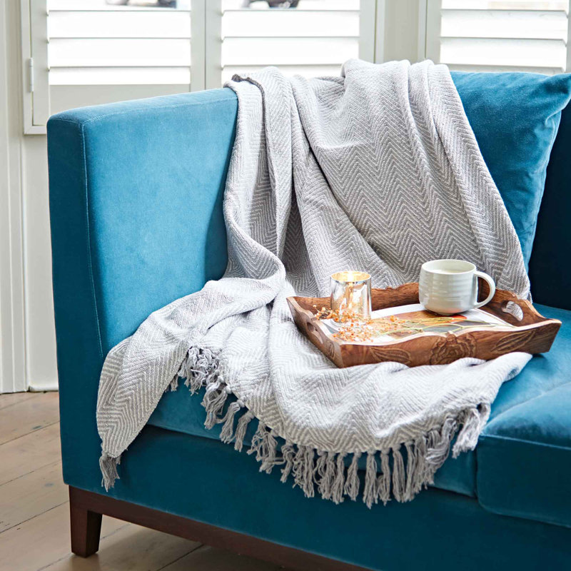Chevron Recycled Cotton Throw, Grey