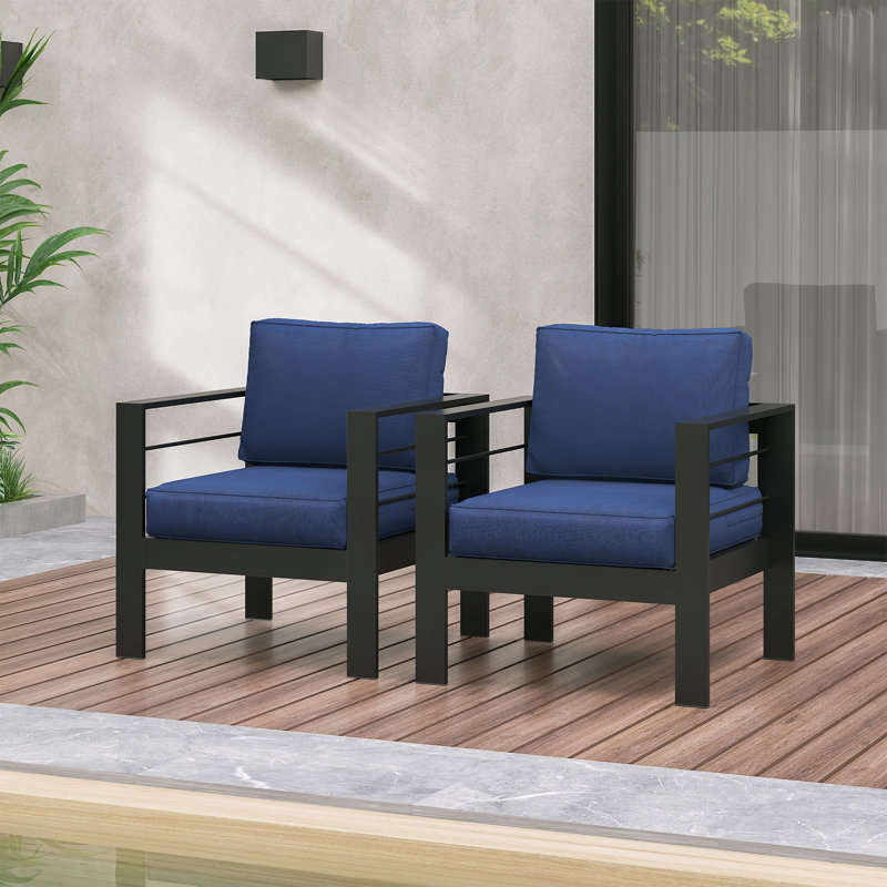 Chaise de patio en aluminium 2 pièces, Noir / bleu foncé