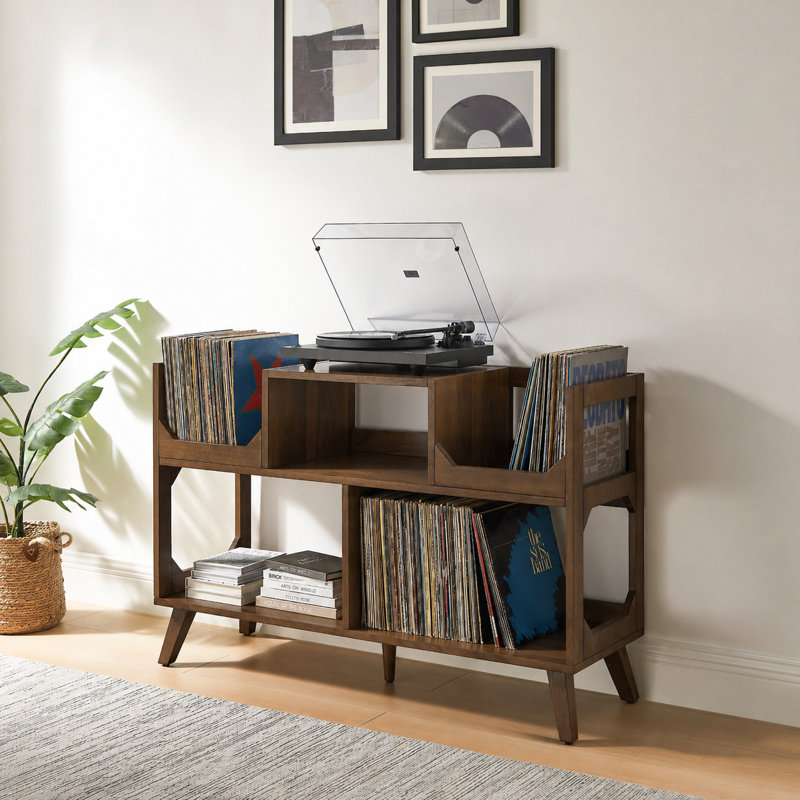 Support pour platine vinyle Asheville grand format avec rangement pour disques., Brown