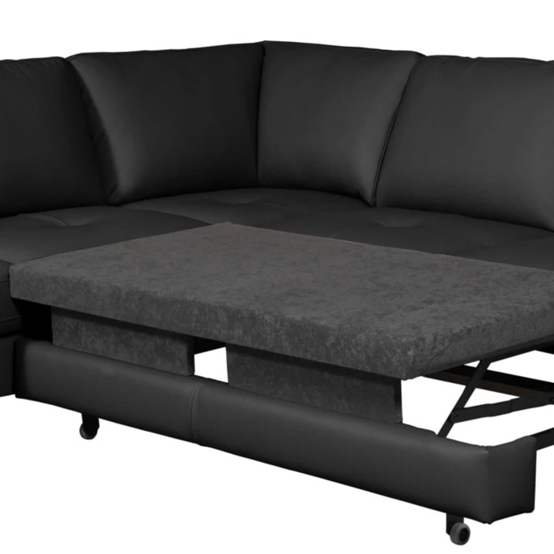 Damar Leather Corner Sofa with Sleeping Function and Storage, Left Hand Facing, Damar Black Genuine Leather