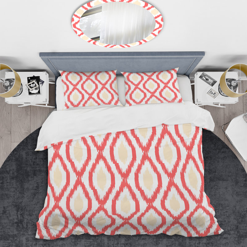 Ensemble de housse de couette à motif ikat rose, Housse de couette simple + 1 taie décorative stan