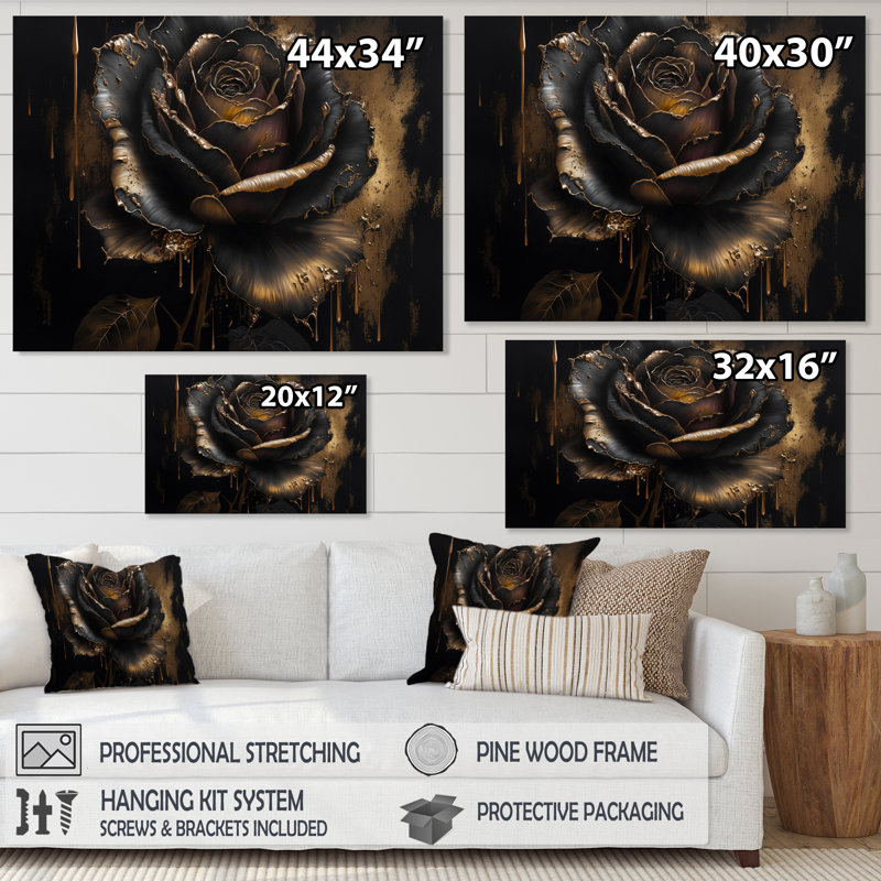 Noir et rose doré I - Art mural rose, Toile tendue, H 24 po x l 32 po x P 1 po