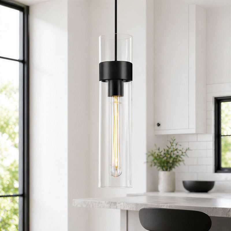 Luminaire suspendu cylindrique à 1 lumière à intensité variable Steban, Noir mat