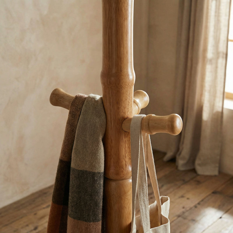 Schlusser Solid Wood Freestanding Coat Rack, Natural