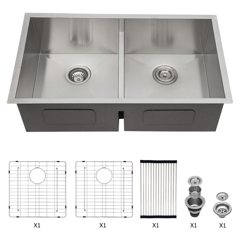 Évier de cuisine à double cuve encastrable 36 po x 19 po x 10 po à double cuve de calibre 16 avec deux cuves profondes de 10 po