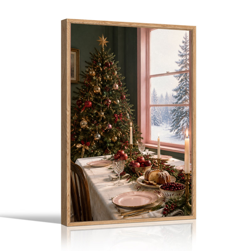 " Holiday Feast Table With Tree And Snow View Christmas ", 48"H x 32"W