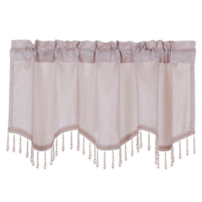 Kate Aurora 1 Piece Moroccan Sparkle Rod Pocket Semi Sheer Voile Beaded Trim Window Valance