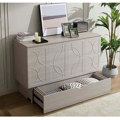 Queen Wood Murphy Bed Gray, with Storage, with USB Charging, 1 Piece