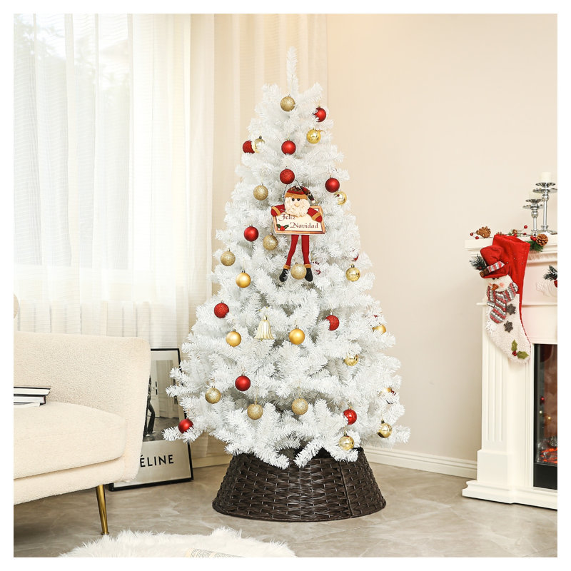 HOMCOM 6ft Tall Artificial Christmas Tree, Unlit Xmas Tree with 1000 Branch Tips, Auto Open, Steel Base, Holiday Décor for Home Office, White