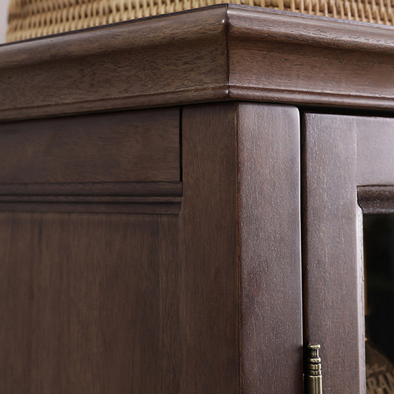 American Country Solid Wood Tempered Glass Bar Cabinet
