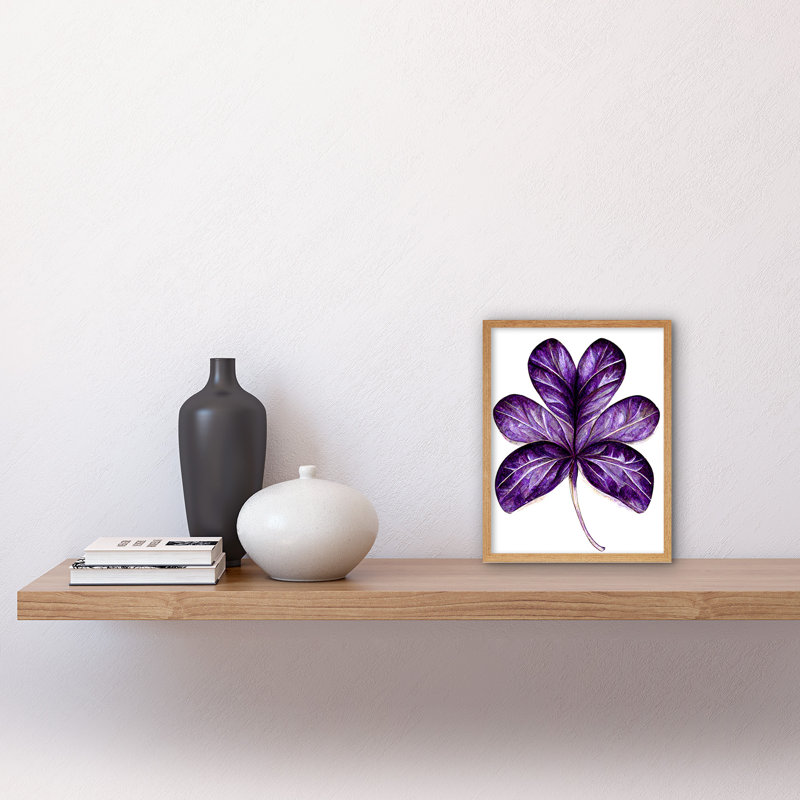Six Clover Modern Simple Leaf Illustration - Print, Light Brown Framed Paper, 25.9cm H x 20.6cm W x 1.5cm D
